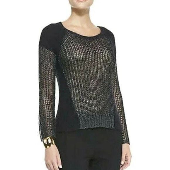 Eileen Fisher Project L Mohair Viscose Wool Blend‎ Metallic Open Knit Round Neck - Picture 2 of 16
